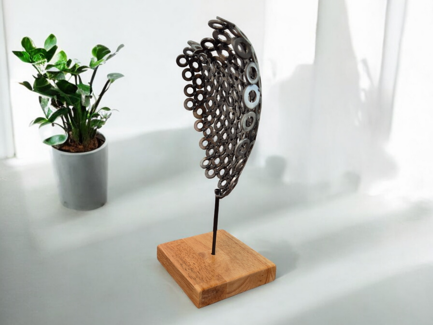 Heart Beat in Steel - 3D Heart Sculpture Made from Brushed Metal Washers - Handcrafted Metal Art on an Irish Oak base - Limited edition