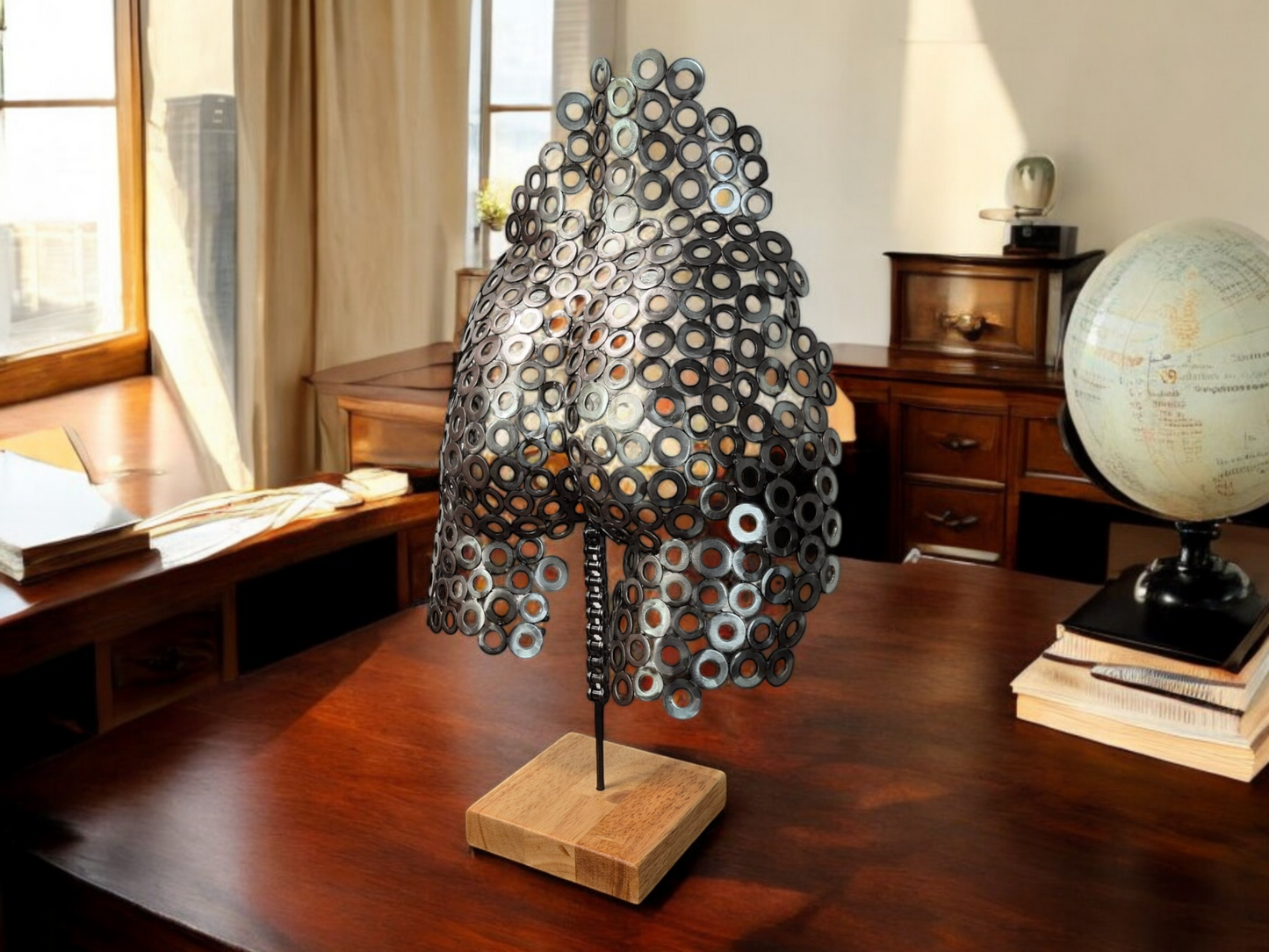 Strength in Form - Handcrafted Male Buttocks Sculpture in Brushed Steel Washers - Unique Art of the Human Body on Irish Oak Base