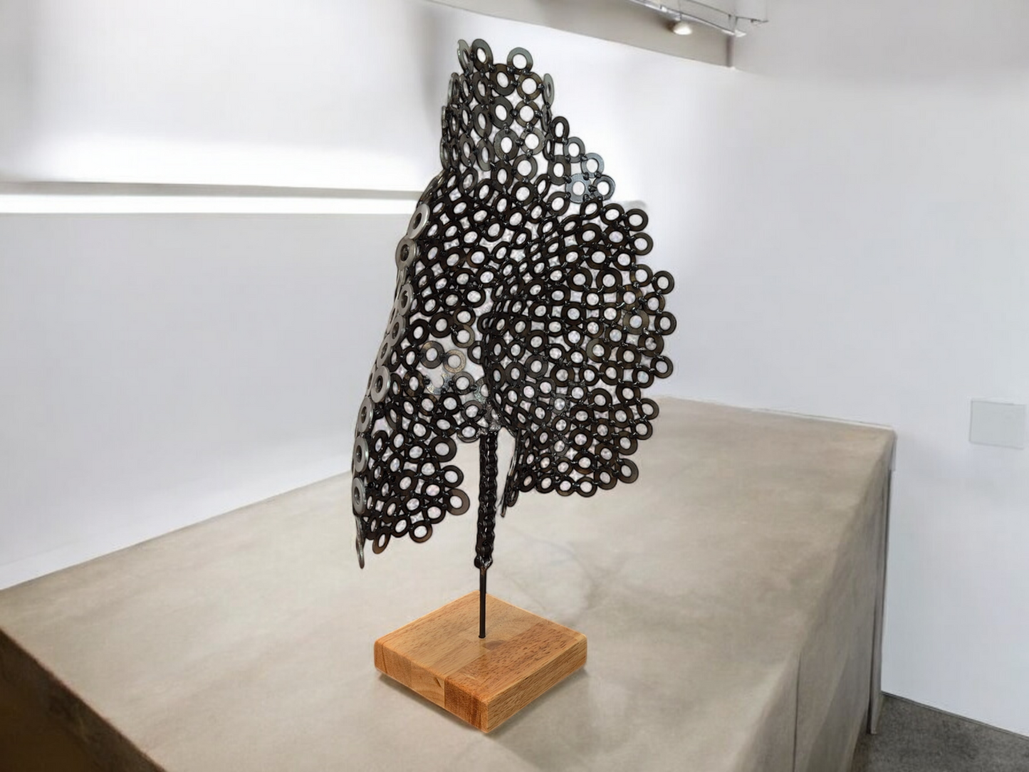 Strength in Form - Handcrafted Male Buttocks Sculpture in Brushed Steel Washers - Unique Art of the Human Body on Irish Oak Base