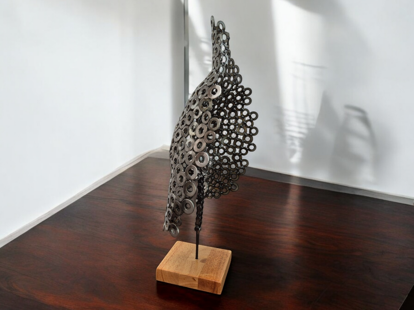 Strength in Form - Handcrafted Male Buttocks Sculpture in Brushed Steel Washers - Unique Art of the Human Body on Irish Oak Base