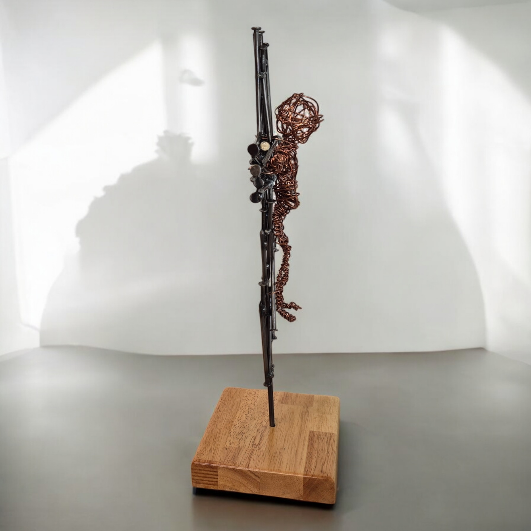Nailed in Copper Faith Sculpture, Brushed Steel Nail Crucifix - Handmade